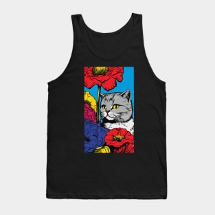 Scottish Fold Cat Vibrant Tropical Flower Tall Retro Vintage Digital Pop Art Portrait 2 Tank Top